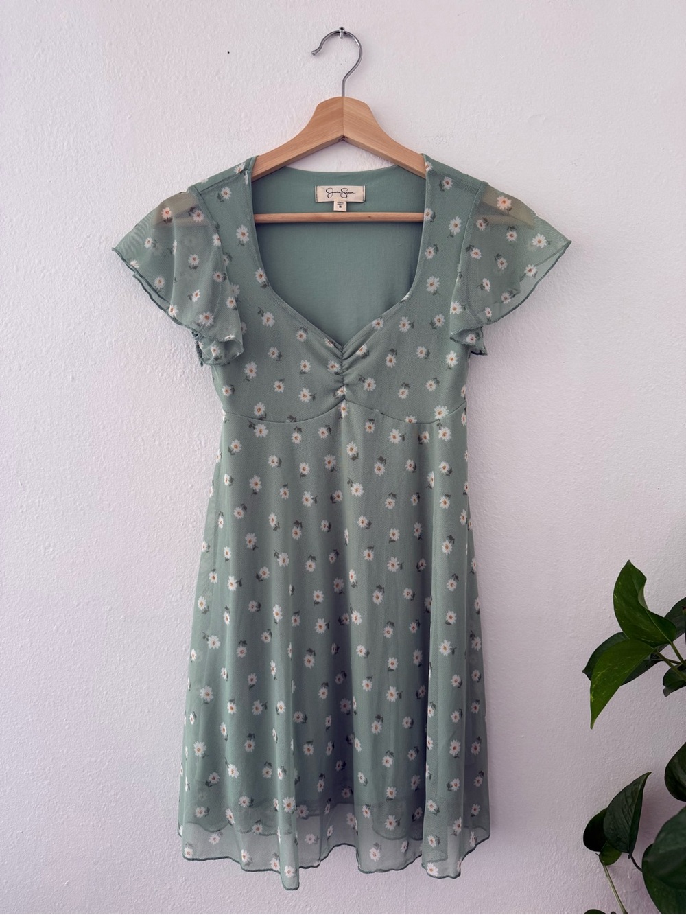 Jessica Simpson Mint Green Daisy-Print V-Neck Dress
